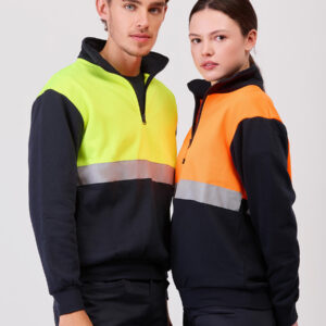 Felpa bicolore mezza zip con banda rifrangente UNISEX