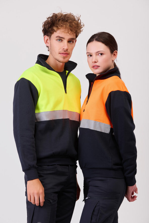 Felpa bicolore mezza zip con banda rifrangente UNISEX